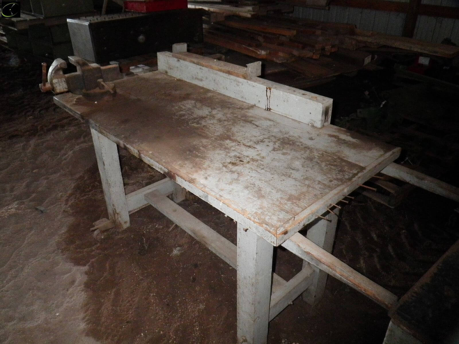 28 inch by 60 inch wood shop bench with vise-image